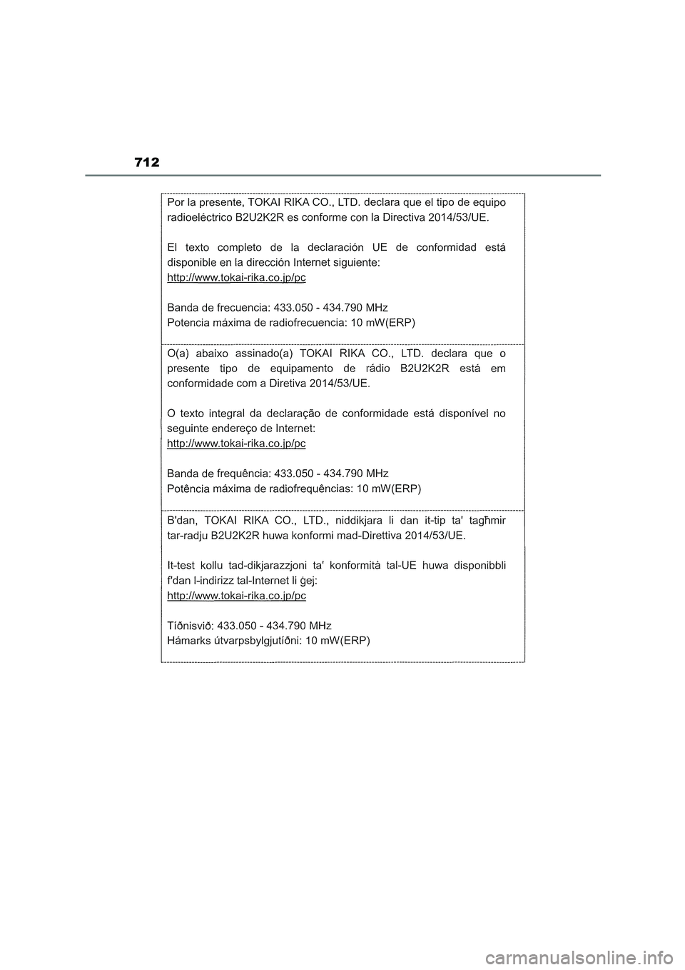 TOYOTA COROLLA HATCHBACK 2023  Manuale duso (in Italian) 712 
