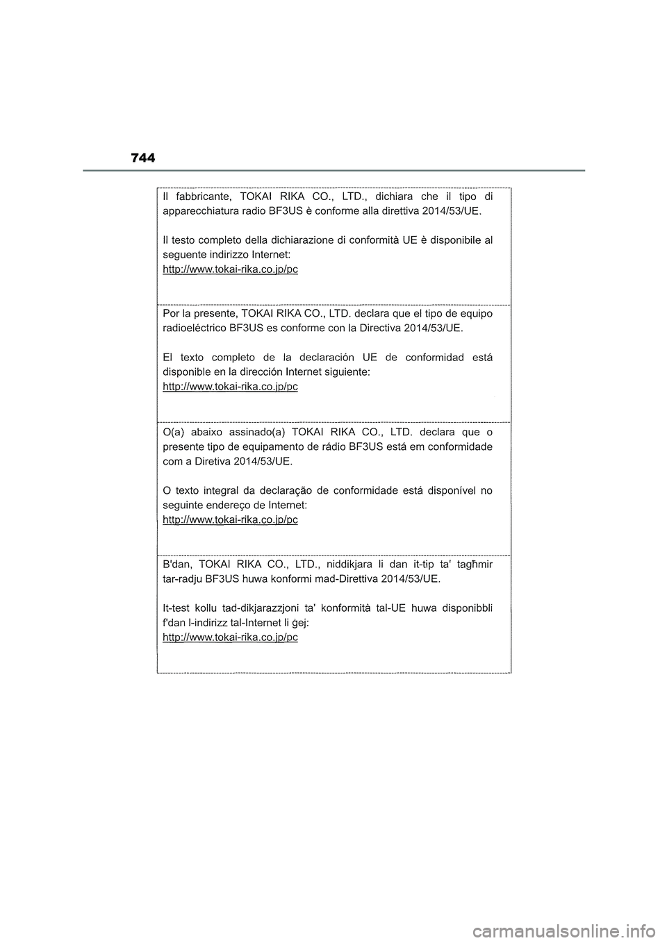 TOYOTA COROLLA HATCHBACK 2023  Manuale duso (in Italian) 744 
