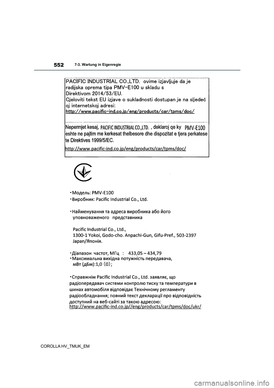 TOYOTA COROLLA HATCHBACK 2020  Betriebsanleitungen (in German) 5527-3. Wartung in Eigenregie
COROLLA HV_TMUK_EM 