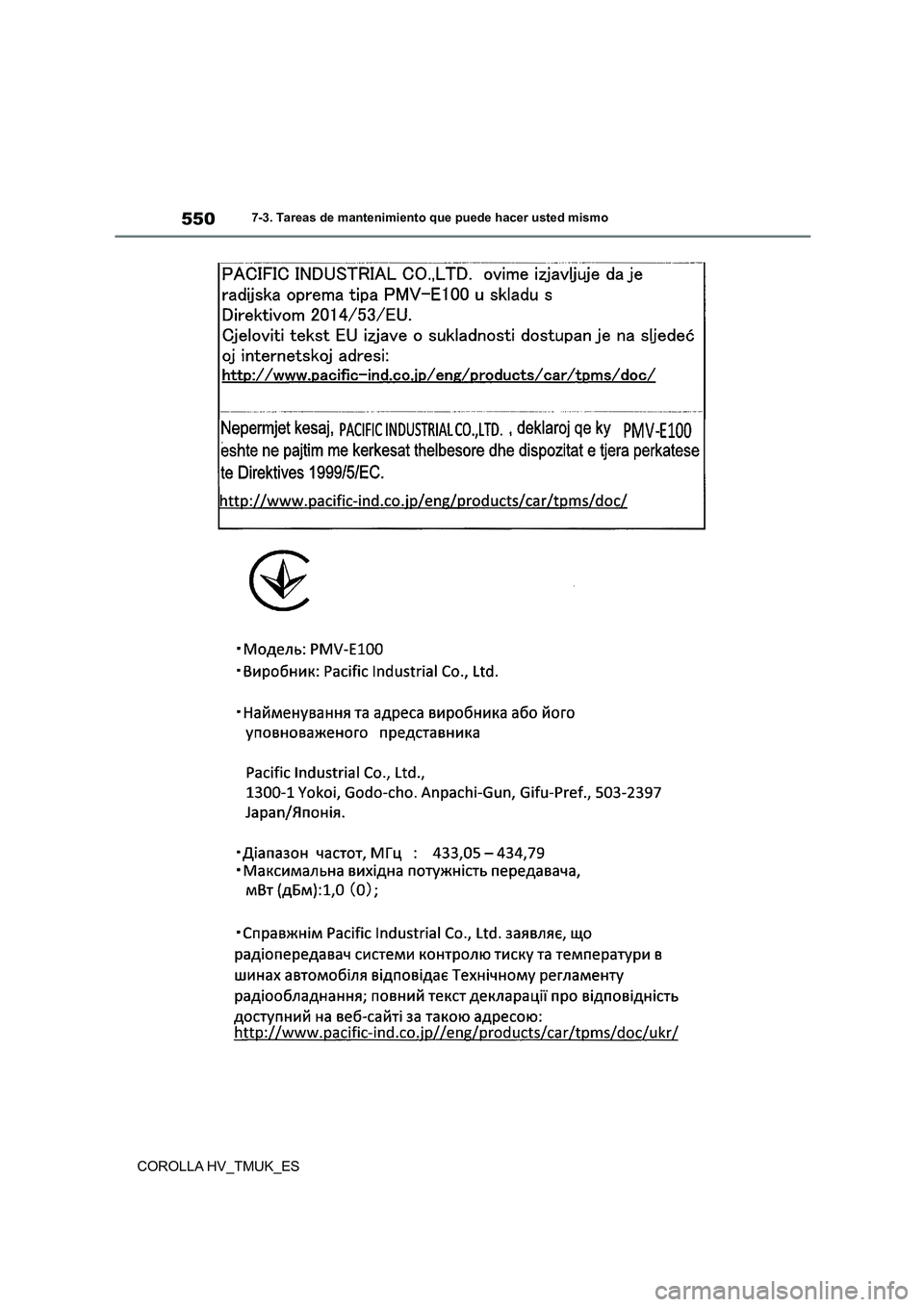 TOYOTA COROLLA HATCHBACK 2020  Manual del propietario (in Spanish) 5507-3. Tareas de mantenimiento que puede hacer usted mismo
COROLLA HV_TMUK_ES 