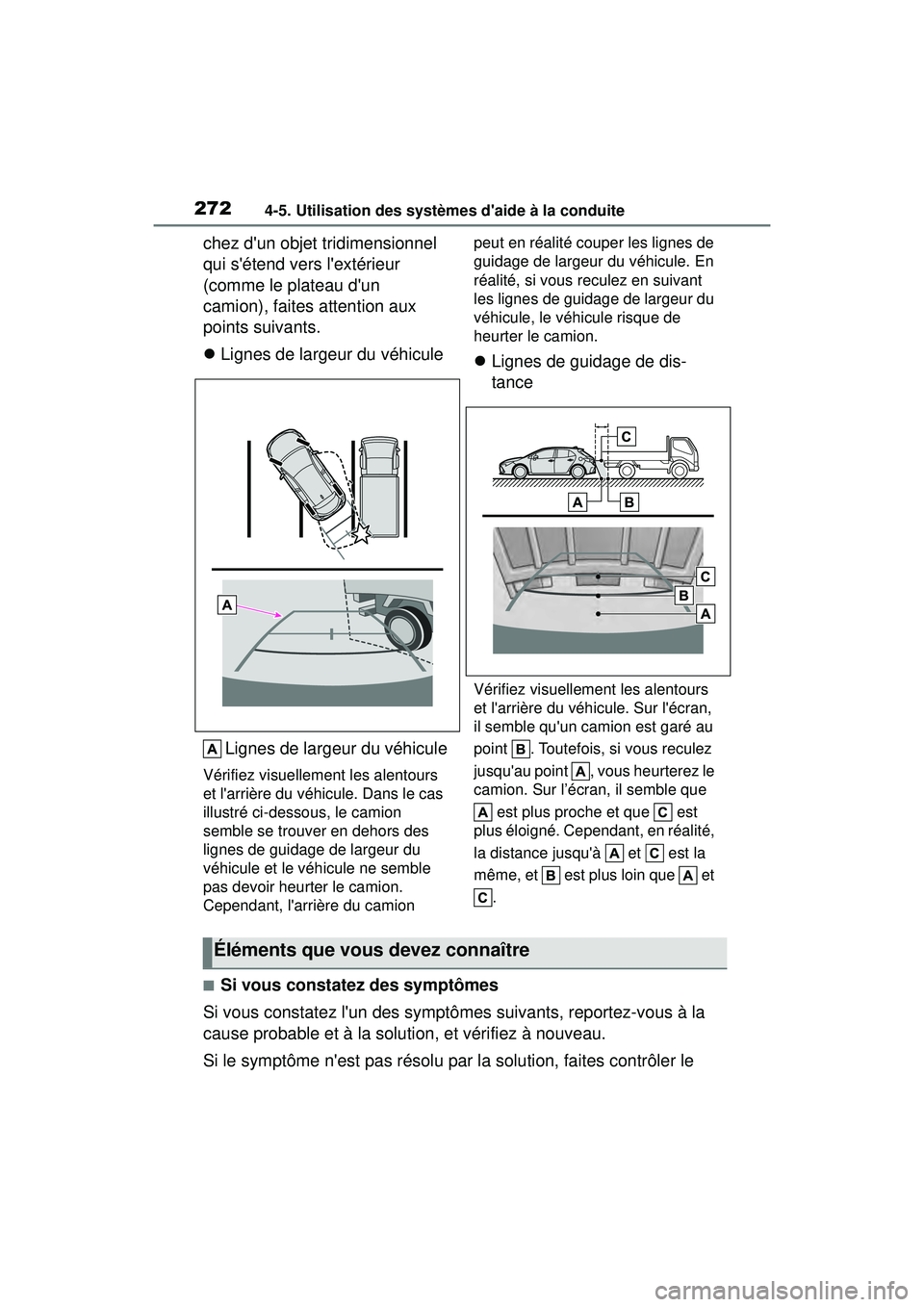 TOYOTA COROLLA HATCHBACK 2021  Manuel du propriétaire (in French) 2724-5. Utilisation des systèmes daide à la conduite
COROLLA H/B_D
chez dun objet tridimensionnel 
qui sétend vers lextérieur 
(comme le plateau dun 
camion), faites attention aux 
points sui
