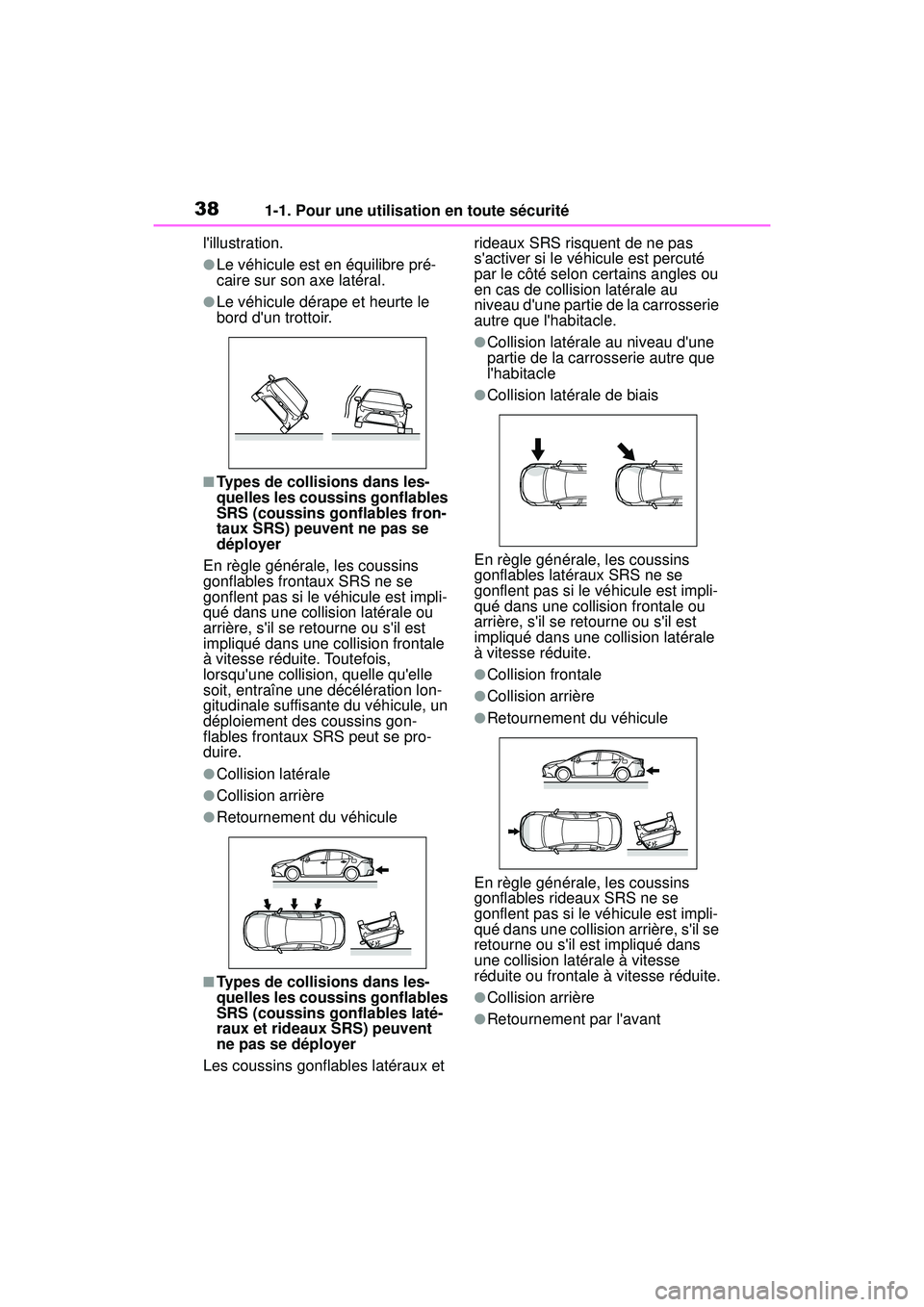 TOYOTA COROLLA HYBRID 2020 Manuel du propriétaire (in French) 381-1. Pour une utilisation en toute sécurité
COROLLA HV_Dlillustration.
●Le véhicule est en équilibre pré-
caire sur son axe latéral.
●Le véhicule dérape et heurte le
bord dun trottoir TOYOTA COROLLA HYBRID 2020 Manuel du propriétaire (in French) 381-1. Pour une utilisation en toute sécurité
COROLLA HV_Dlillustration.
●Le véhicule est en équilibre pré-
caire sur son axe latéral.
●Le véhicule dérape et heurte le
bord dun trottoir