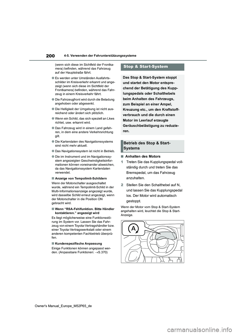 TOYOTA GR YARIS 2022 Betriebsanleitungen (in German) 200
Owner's Manual_Europe_M52P65_de
4-5. Verwenden der Fahrunterstützungssysteme
(wenn sich diese im Sichtfeld der Frontka- mera) befinden, während das Fahrzeug auf der Hauptstraße fährt.
● TOYOTA GR YARIS 2022 Betriebsanleitungen (in German) 200
Owner's Manual_Europe_M52P65_de
4-5. Verwenden der Fahrunterstützungssysteme
(wenn sich diese im Sichtfeld der Frontka- mera) befinden, während das Fahrzeug auf der Hauptstraße fährt.
●