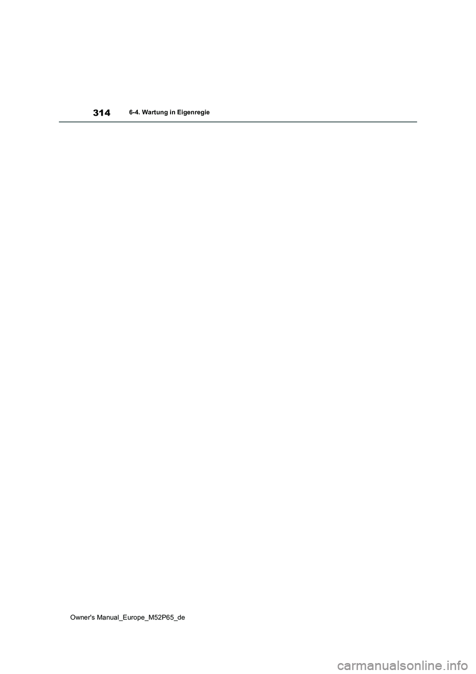 TOYOTA GR YARIS 2022  Betriebsanleitungen (in German) 314
Owner's Manual_Europe_M52P65_de
6-4. Wartung in Eigenregie 
