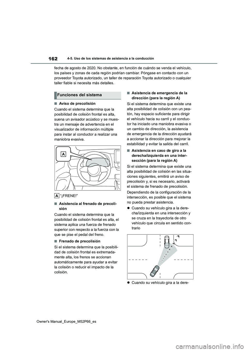 TOYOTA GR YARIS 2022 Manual del propietario (in Spanish) 162
Owner's Manual_Europe_M52P66_es
4-5. Uso de los sistemas de asistencia a la conducción
fecha de agosto de 2020. No obstante, en función de cuándo se venda el vehículo,
los países y zona TOYOTA GR YARIS 2022 Manual del propietario (in Spanish) 162
Owner's Manual_Europe_M52P66_es
4-5. Uso de los sistemas de asistencia a la conducción
fecha de agosto de 2020. No obstante, en función de cuándo se venda el vehículo,
los países y zona