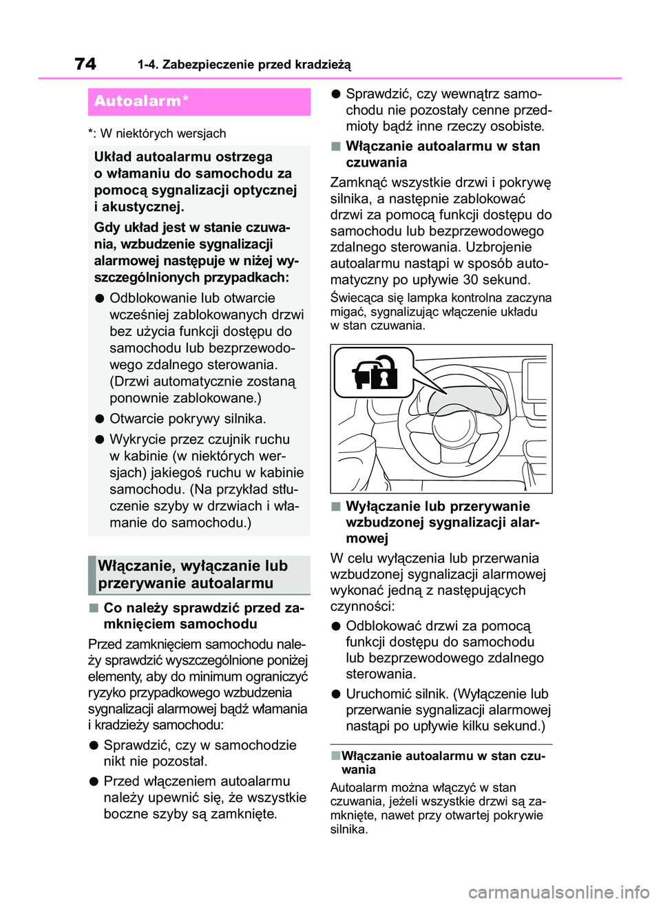 TOYOTA GR YARIS 2021  Instrukcja obsługi (in Polish) *: W niektórych wersjach
Co nale˝y sprawdziç przed za-
mkni´ciem samochodu
Przed zamkni´ciem samochodu nale-
˝y sprawdziç wyszczególnione poni˝ej
elementy, aby do minimum ograniczyç
ryzyko p