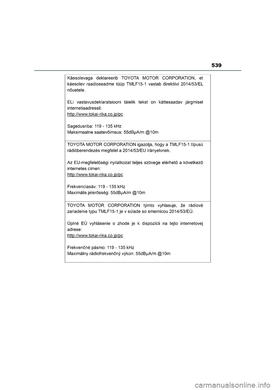 TOYOTA HIGHLANDER 2023  Manual del propietario (in Spanish) 539 