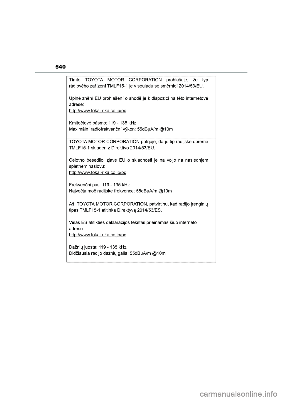 TOYOTA HIGHLANDER 2023  Manual del propietario (in Spanish) 540 