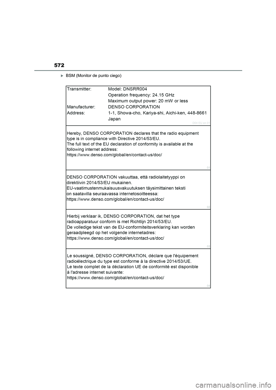 TOYOTA HIGHLANDER 2023  Manual del propietario (in Spanish) 572
BSM (Monitor de punto ciego) 
