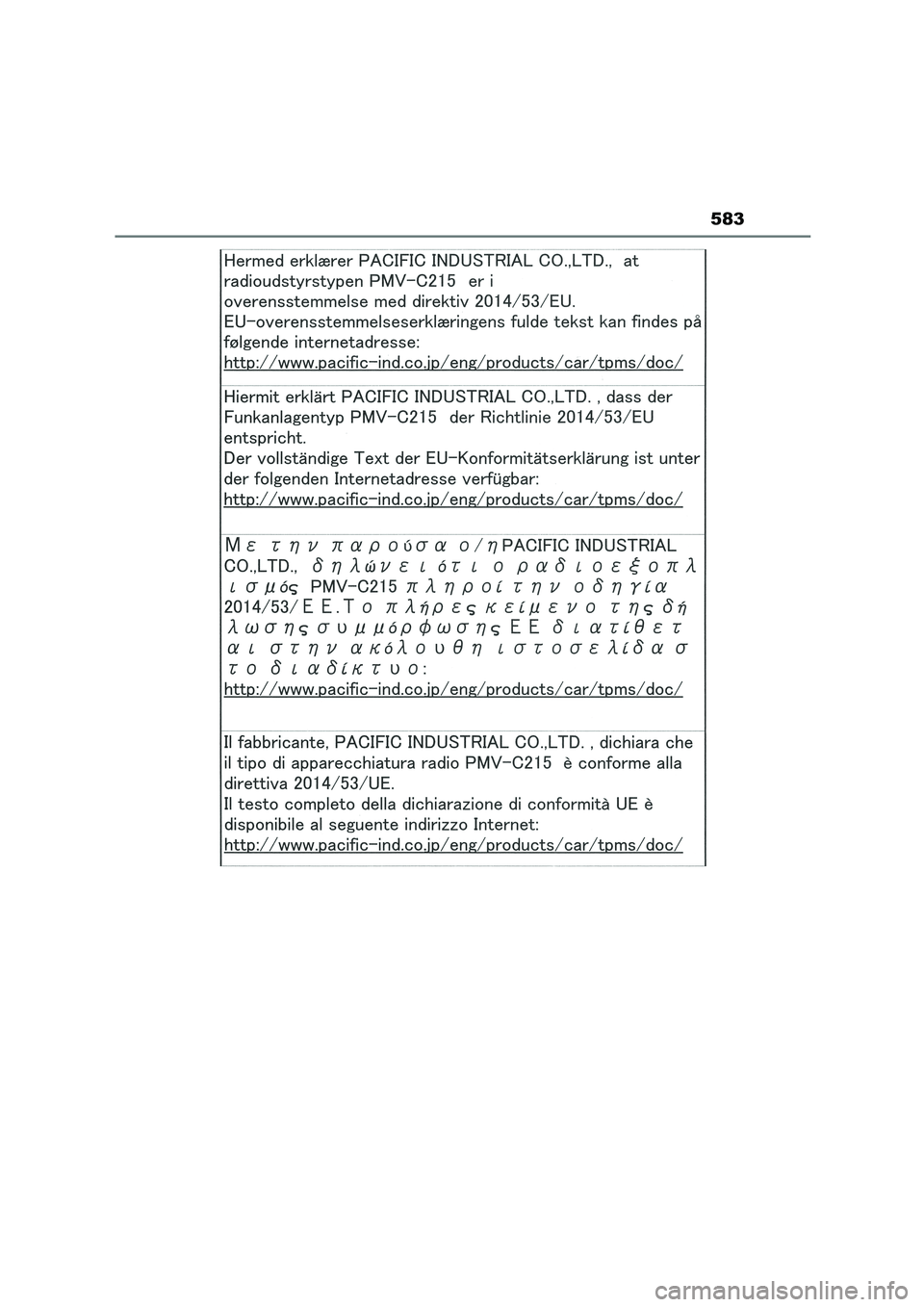 TOYOTA HIGHLANDER 2023  Manual del propietario (in Spanish) 583 