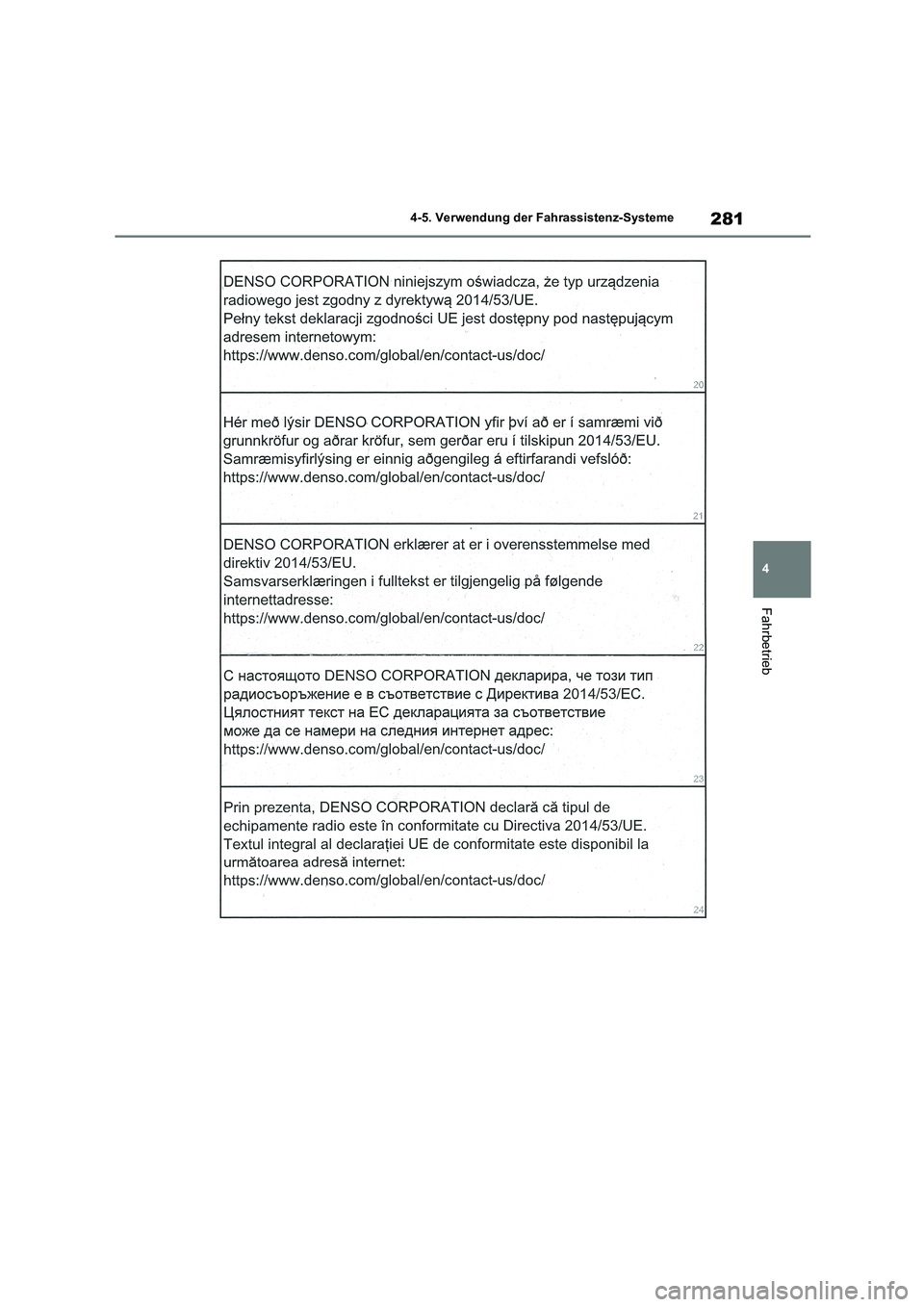 TOYOTA HIGHLANDER 2022  Betriebsanleitungen (in German) 281
4 
4-5. Verwendung der Fahrassistenz-Systeme
Fahrbetrieb 