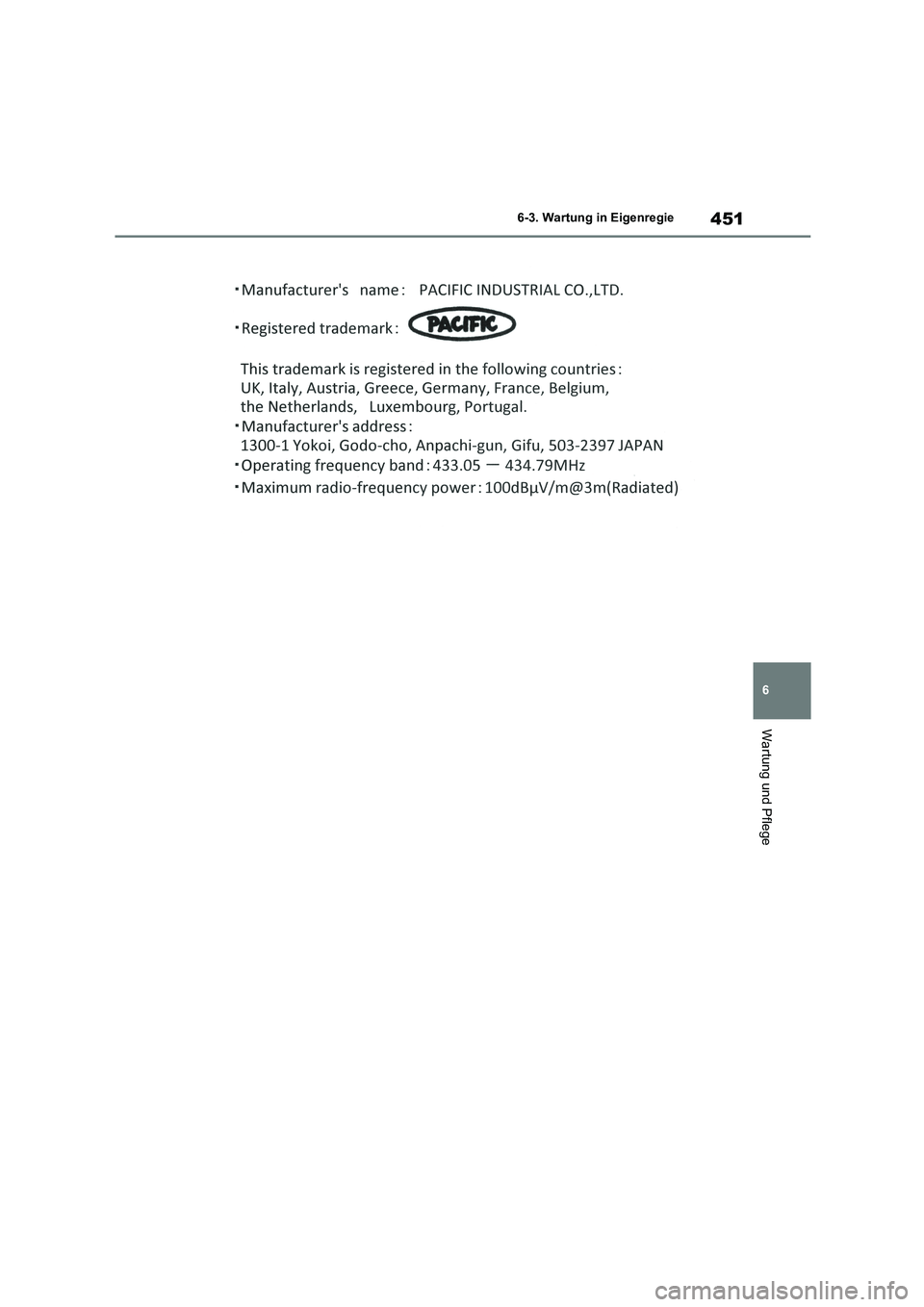 TOYOTA HIGHLANDER 2022  Betriebsanleitungen (in German) 451
6 
6-3. Wartung in Eigenregie
Wartung und Pflege 