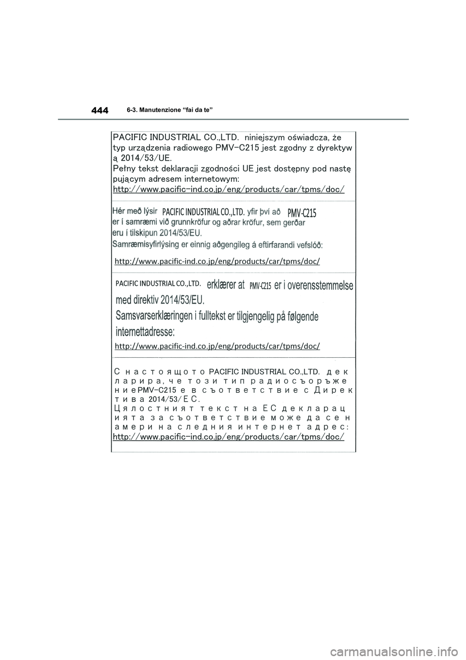 TOYOTA HIGHLANDER 2021  Manuale duso (in Italian) 4446-3. Manutenzione “fai da te” 
