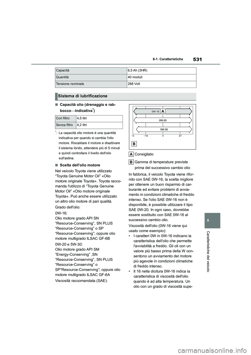 TOYOTA HIGHLANDER 2021 Manuale duso (in Italian) 531
8
8-1. Caratteristiche
Caratteristiche del veicolo
■Capacità olio (drenaggio e rab-
bocco indicativa*)
*: La capacità olio motore è una quantità
indicativa per quando si cambia lolio TOYOTA HIGHLANDER 2021 Manuale duso (in Italian) 531
8
8-1. Caratteristiche
Caratteristiche del veicolo
■Capacità olio (drenaggio e rab-
bocco indicativa*)
*: La capacità olio motore è una quantità
indicativa per quando si cambia lolio