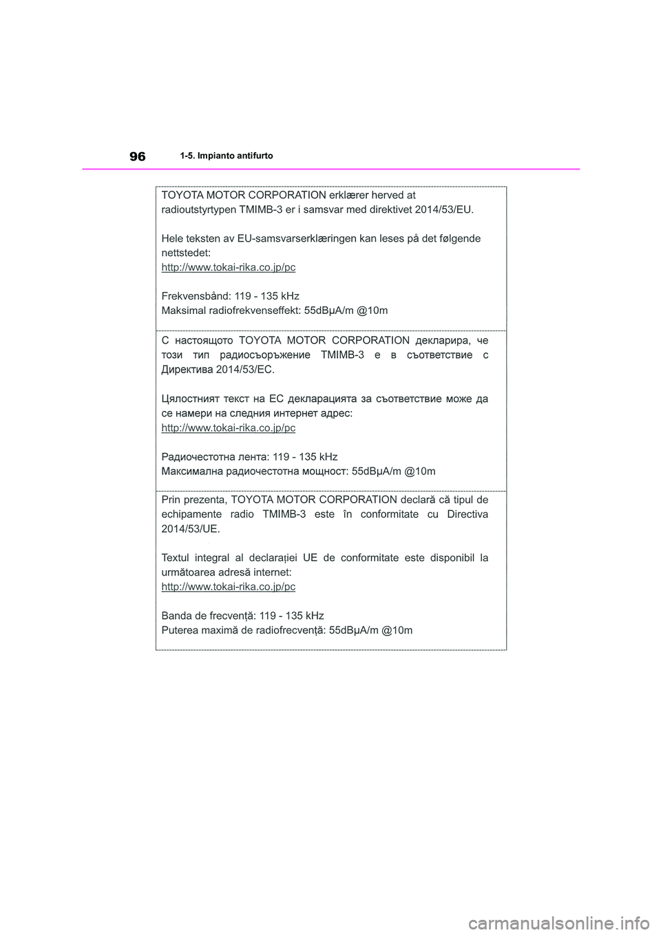 TOYOTA HIGHLANDER 2021  Manuale duso (in Italian) 961-5. Impianto antifurto 