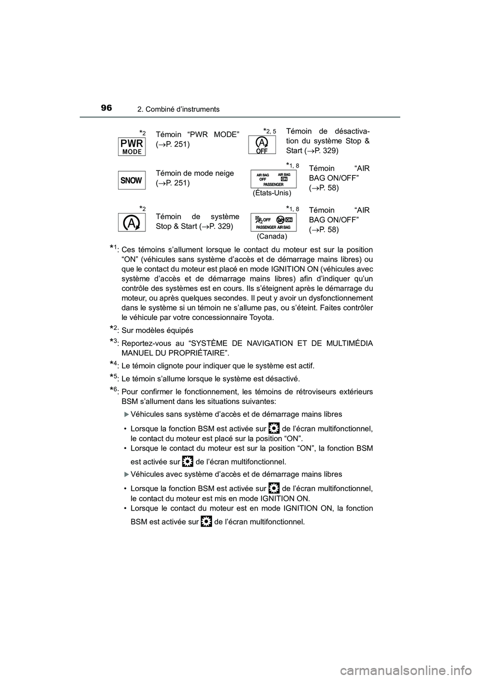 TOYOTA HIGHLANDER 2017  Manuel du propriétaire (in French) 962. Combiné d’instruments
HIGHLANDER_D_ OM0E017D
*1: Ces témoins s’allument lorsque le contact du moteur est sur la position 
“ON” (véhicules sans système d’accès et de démarrage main