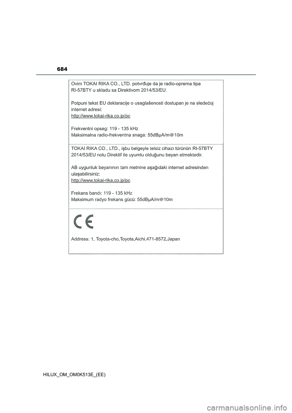 TOYOTA HILUX 2022  Owners Manual 684
HILUX_OM_OM0K513E_(EE) 