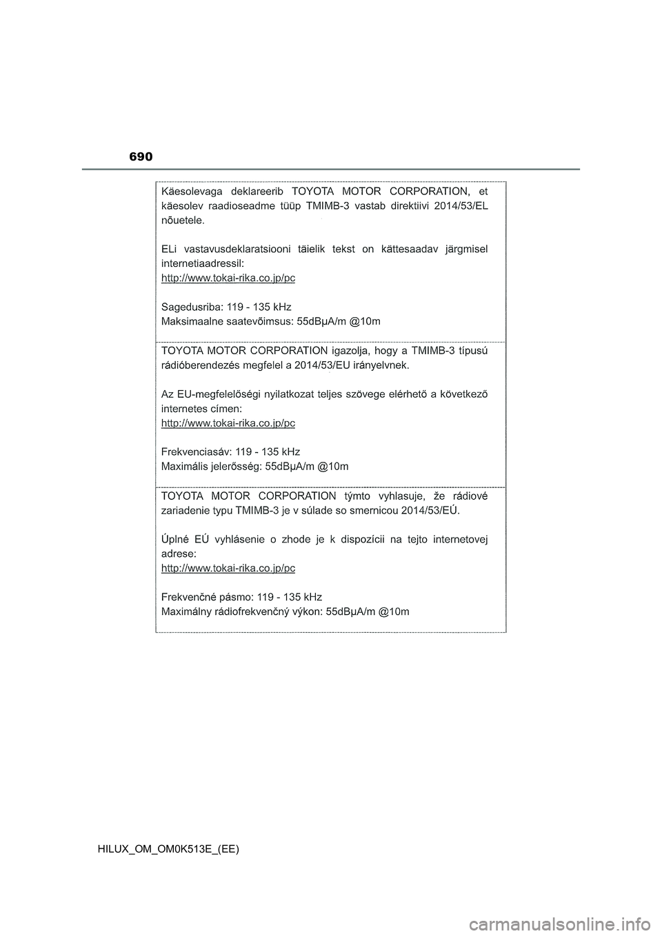 TOYOTA HILUX 2022  Owners Manual 690
HILUX_OM_OM0K513E_(EE) 