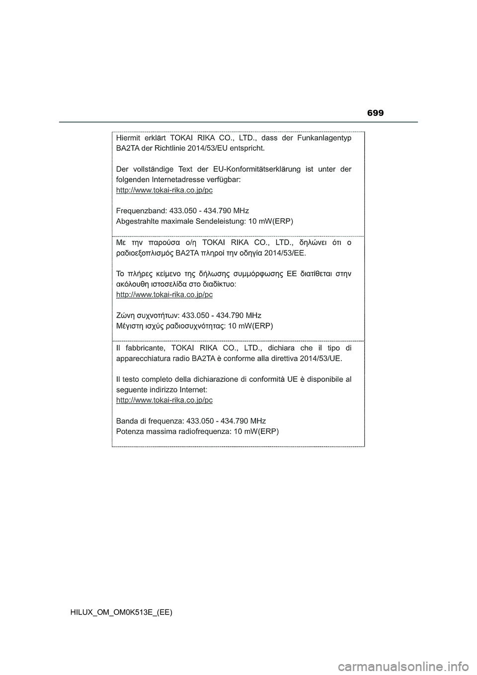 TOYOTA HILUX 2022  Owners Manual 699
HILUX_OM_OM0K513E_(EE) 