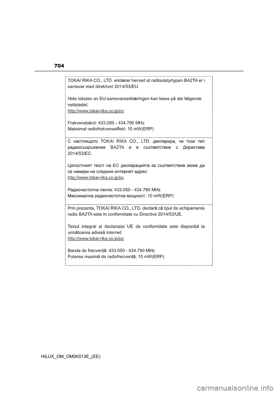 TOYOTA HILUX 2022  Owners Manual 704
HILUX_OM_OM0K513E_(EE) 