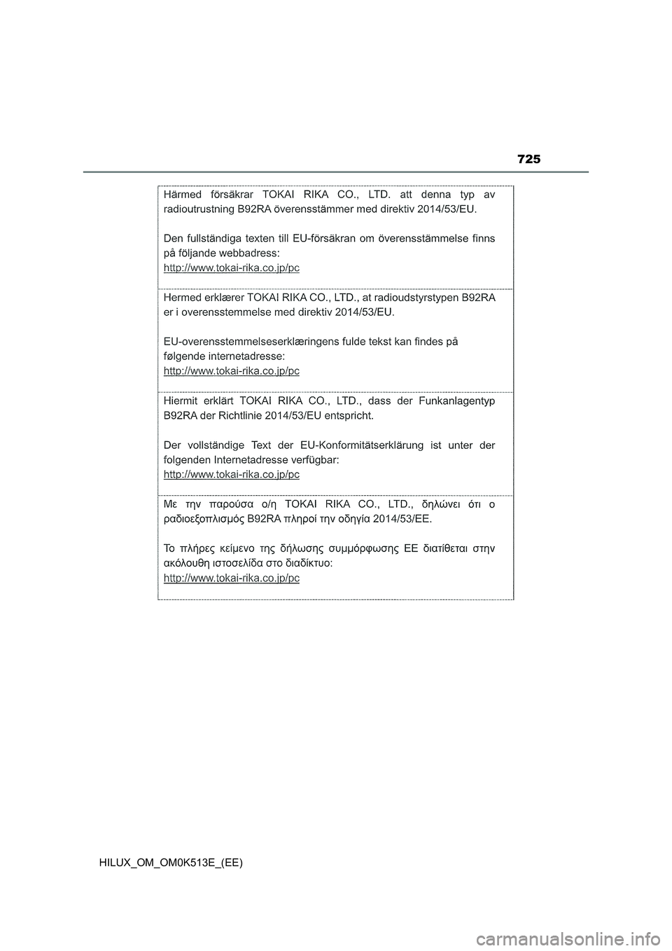 TOYOTA HILUX 2022  Owners Manual 725
HILUX_OM_OM0K513E_(EE) 