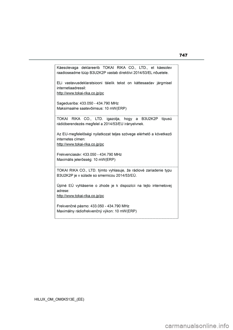 TOYOTA HILUX 2022  Owners Manual 747
HILUX_OM_OM0K513E_(EE) 