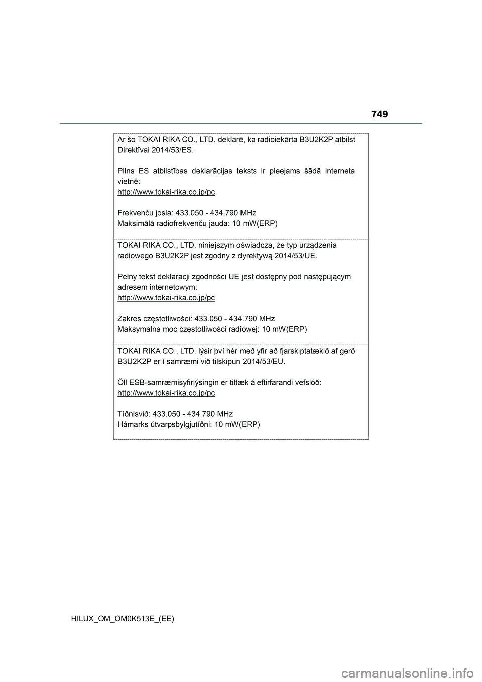 TOYOTA HILUX 2022  Owners Manual 749
HILUX_OM_OM0K513E_(EE) 