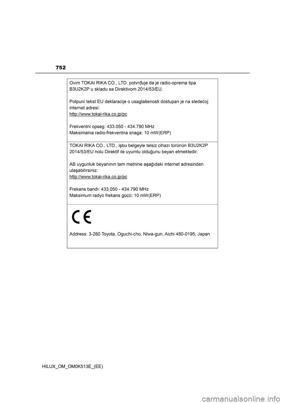 TOYOTA HILUX 2022  Owners Manual 752
HILUX_OM_OM0K513E_(EE) 
