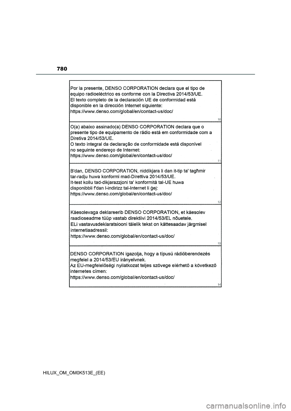 TOYOTA HILUX 2022  Owners Manual 780
HILUX_OM_OM0K513E_(EE) 