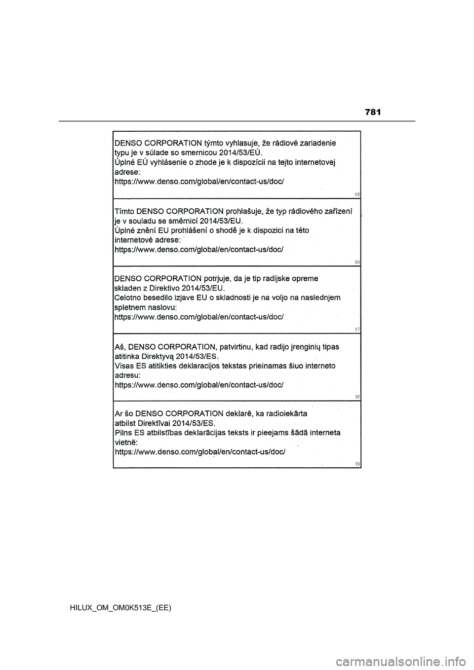 TOYOTA HILUX 2022  Owners Manual 781
HILUX_OM_OM0K513E_(EE) 
