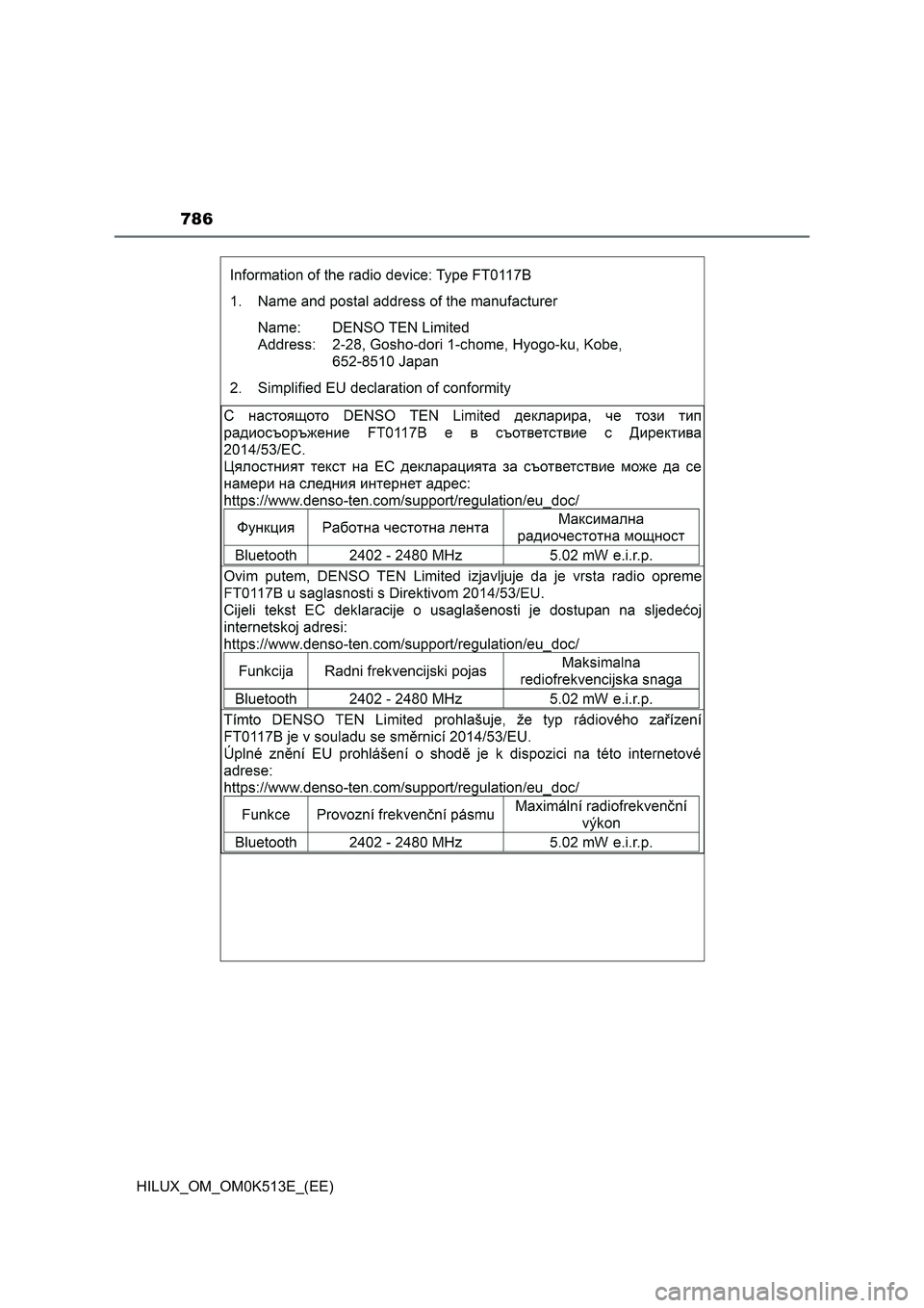 TOYOTA HILUX 2022  Owners Manual 786
HILUX_OM_OM0K513E_(EE) 