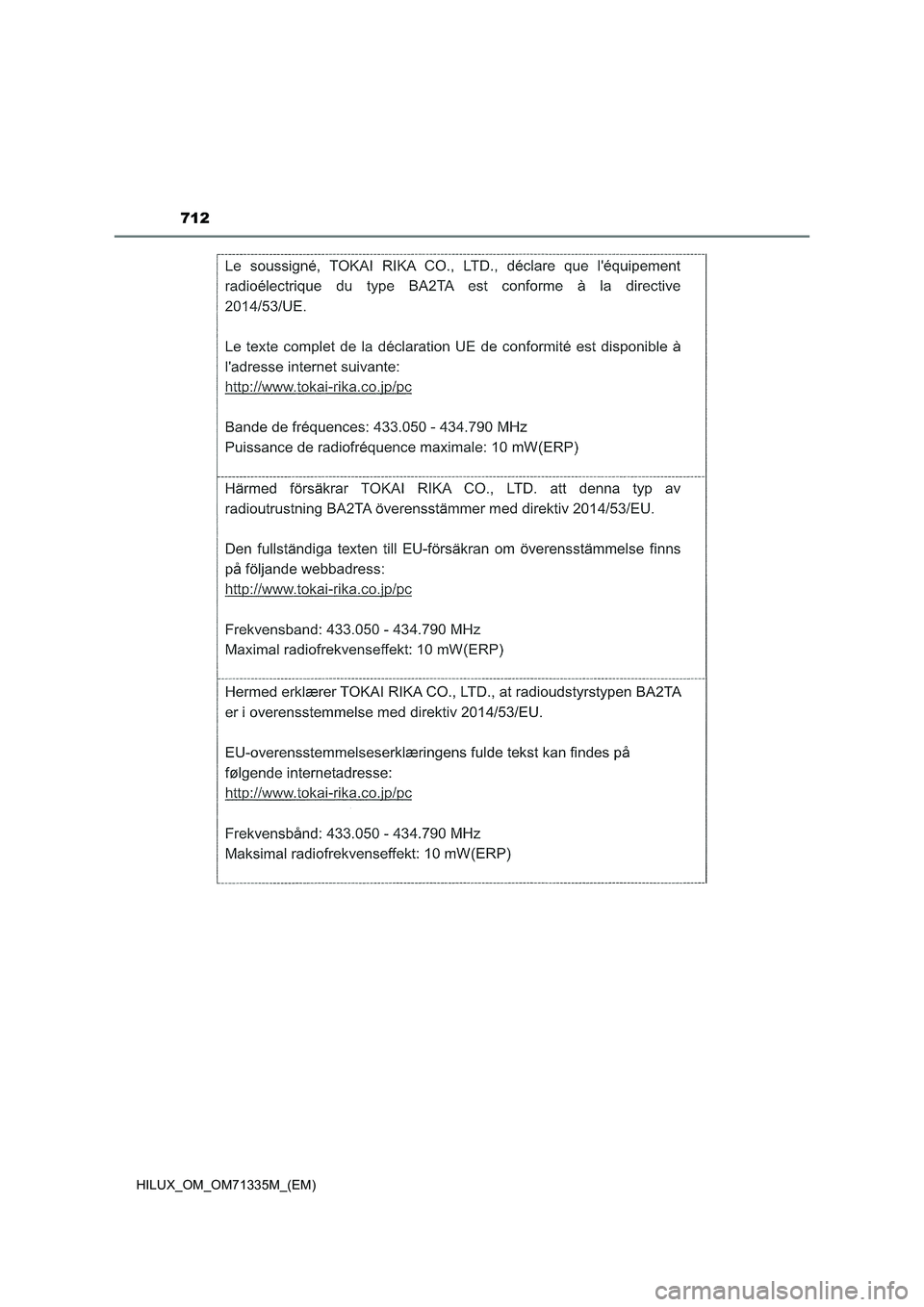 TOYOTA HILUX 2022  Betriebsanleitungen (in German) 712
HILUX_OM_OM71335M_(EM) 