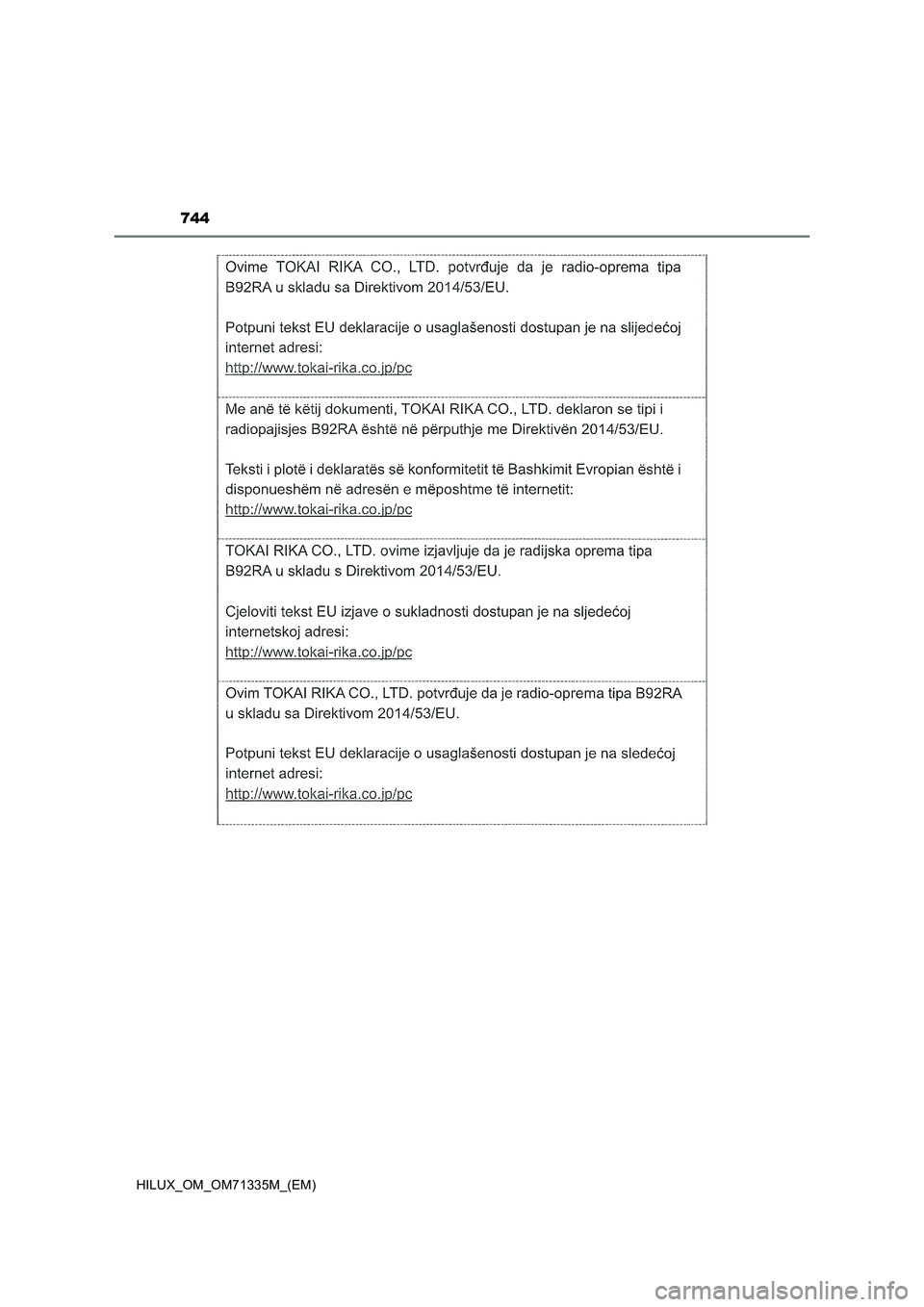 TOYOTA HILUX 2022  Betriebsanleitungen (in German) 744
HILUX_OM_OM71335M_(EM) 