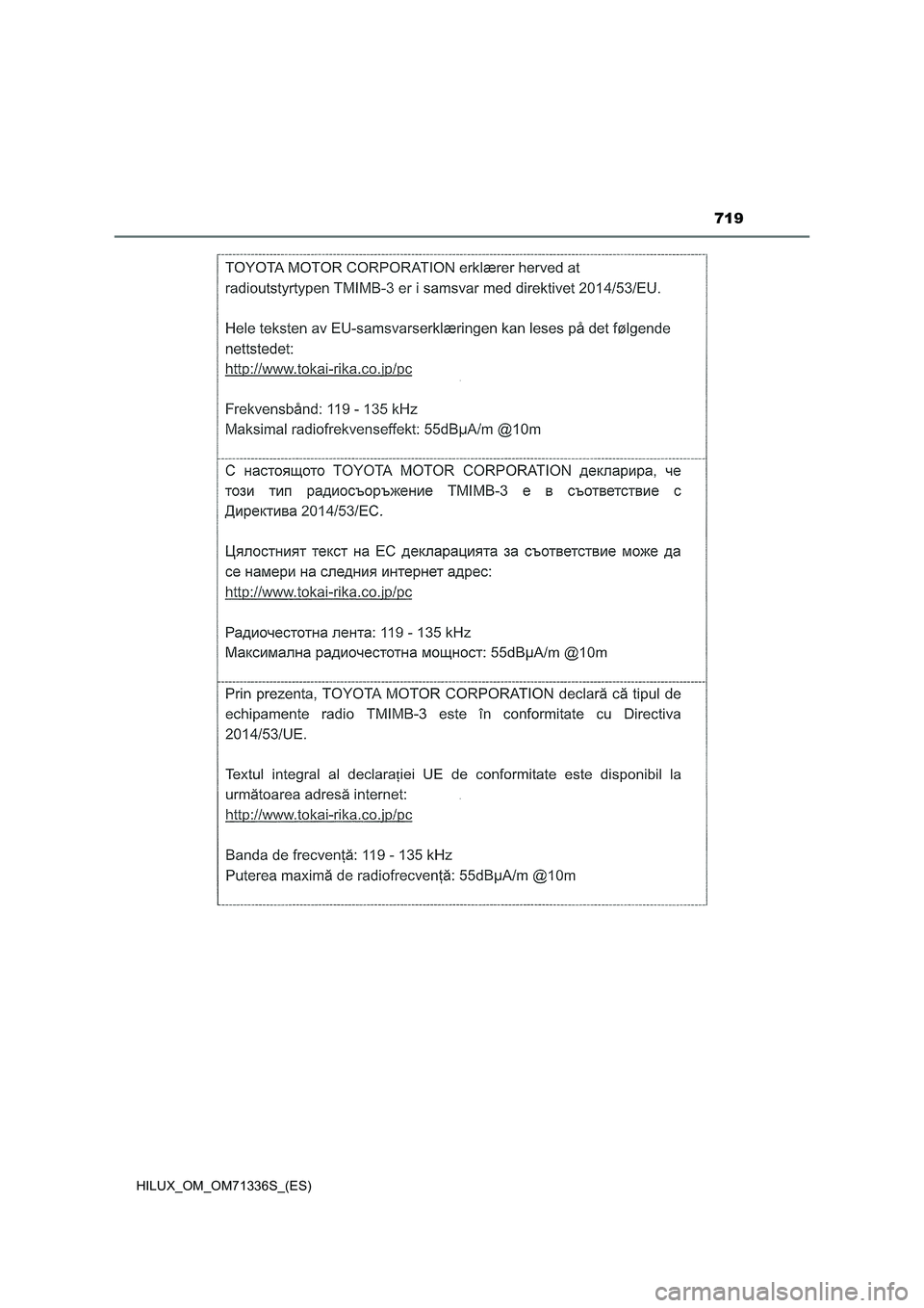 TOYOTA HILUX 2022  Manual del propietario (in Spanish) 719
HILUX_OM_OM71336S_(ES) 