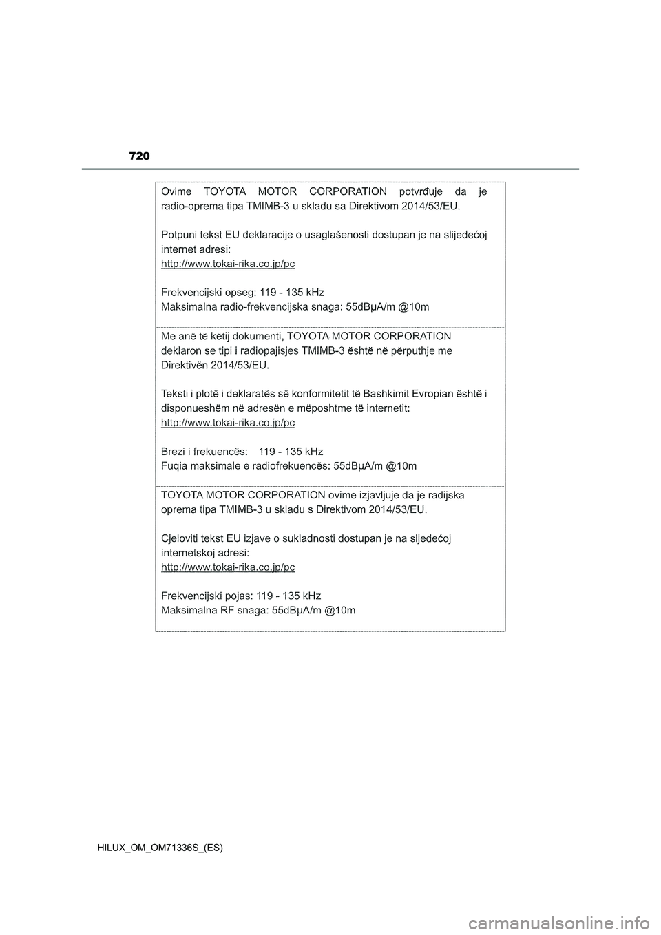TOYOTA HILUX 2022  Manual del propietario (in Spanish) 720
HILUX_OM_OM71336S_(ES) 