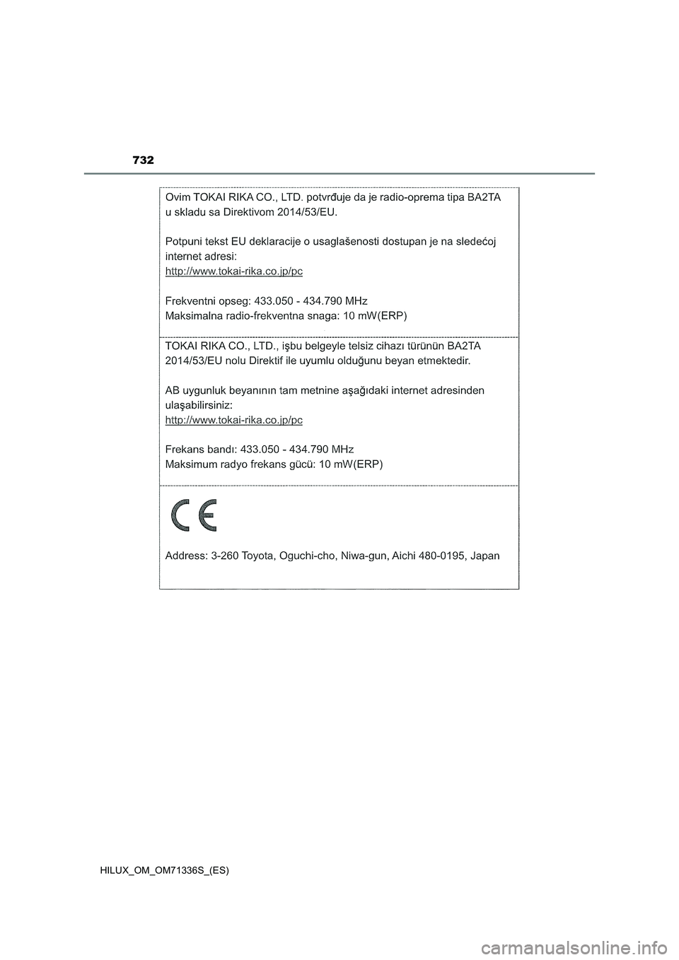 TOYOTA HILUX 2022  Manual del propietario (in Spanish) 732
HILUX_OM_OM71336S_(ES) 
