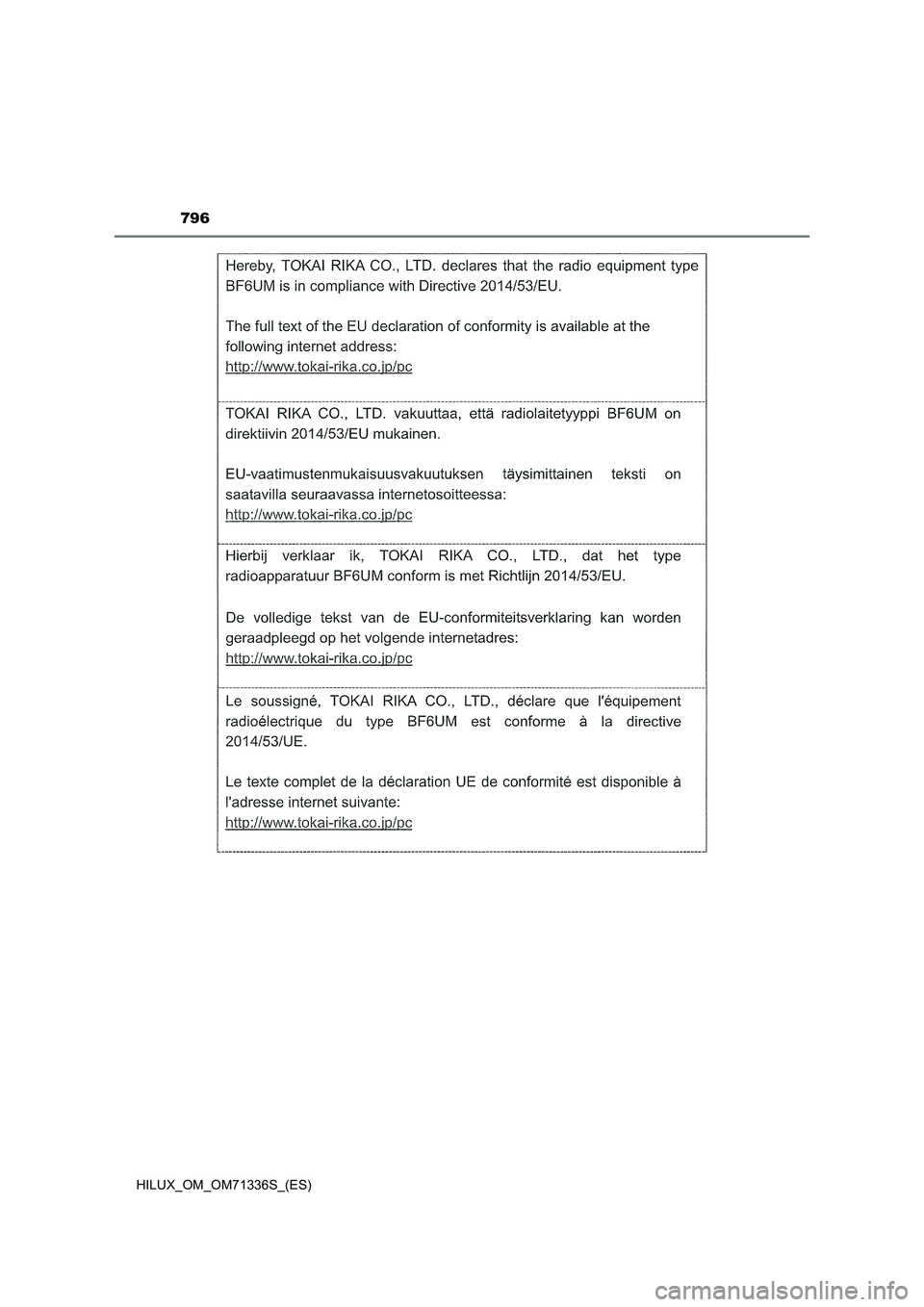 TOYOTA HILUX 2022  Manual del propietario (in Spanish) 796
HILUX_OM_OM71336S_(ES) 