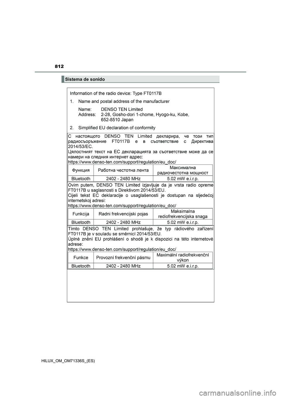 TOYOTA HILUX 2022  Manual del propietario (in Spanish) 812
HILUX_OM_OM71336S_(ES)
Sistema de sonido 
