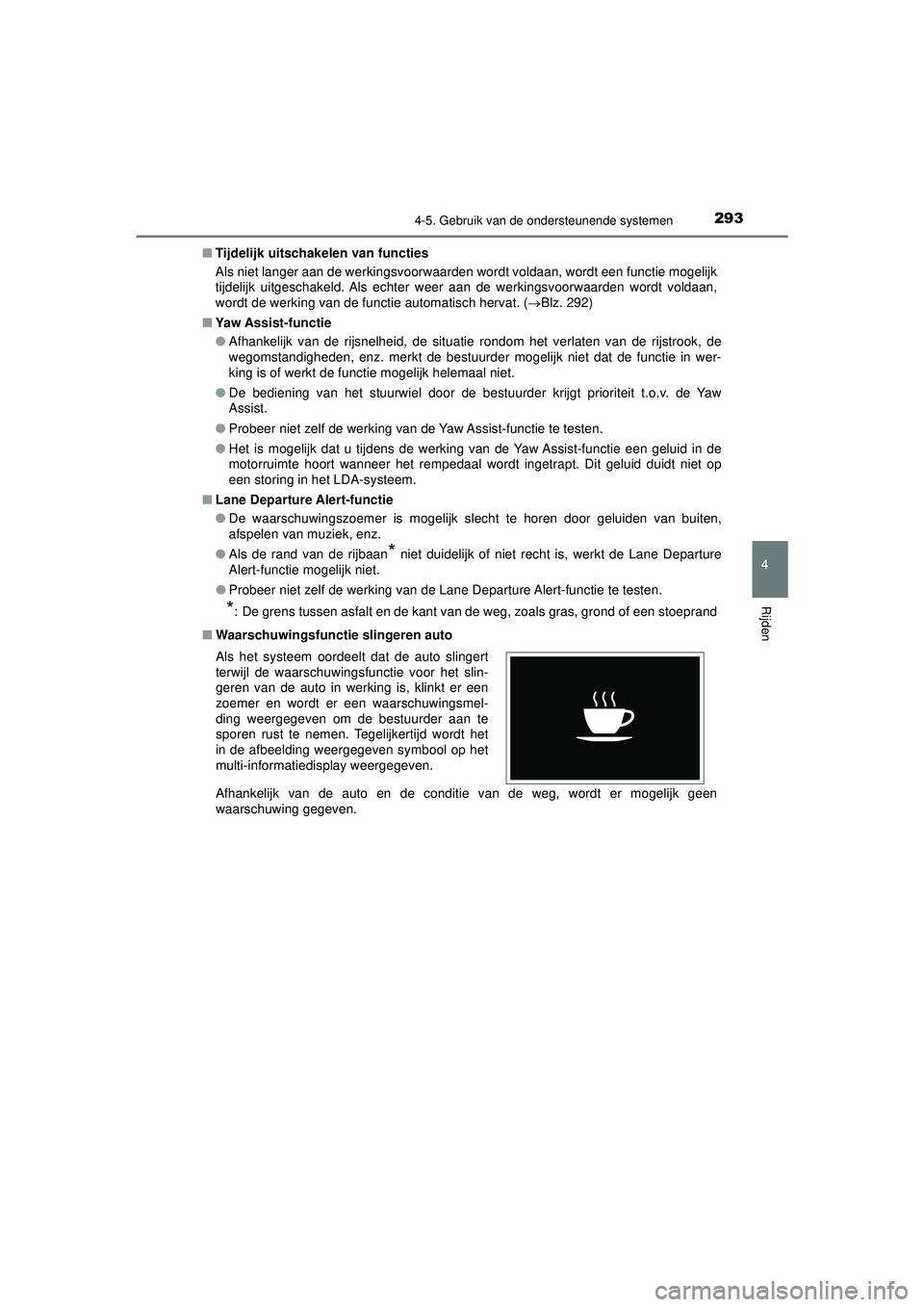 TOYOTA HILUX 2022 Instructieboekje (in Dutch) 2934-5. Gebruik van de ondersteunende systemen
4
Rijden
HILUX_OM_OM0K513E_(EE)■
Tijdelijk uitschakelen van functies
Als niet langer aan de werkingsvoorwaarden wordt voldaan, wordt een functie mogeli TOYOTA HILUX 2022 Instructieboekje (in Dutch) 2934-5. Gebruik van de ondersteunende systemen
4
Rijden
HILUX_OM_OM0K513E_(EE)■
Tijdelijk uitschakelen van functies
Als niet langer aan de werkingsvoorwaarden wordt voldaan, wordt een functie mogeli