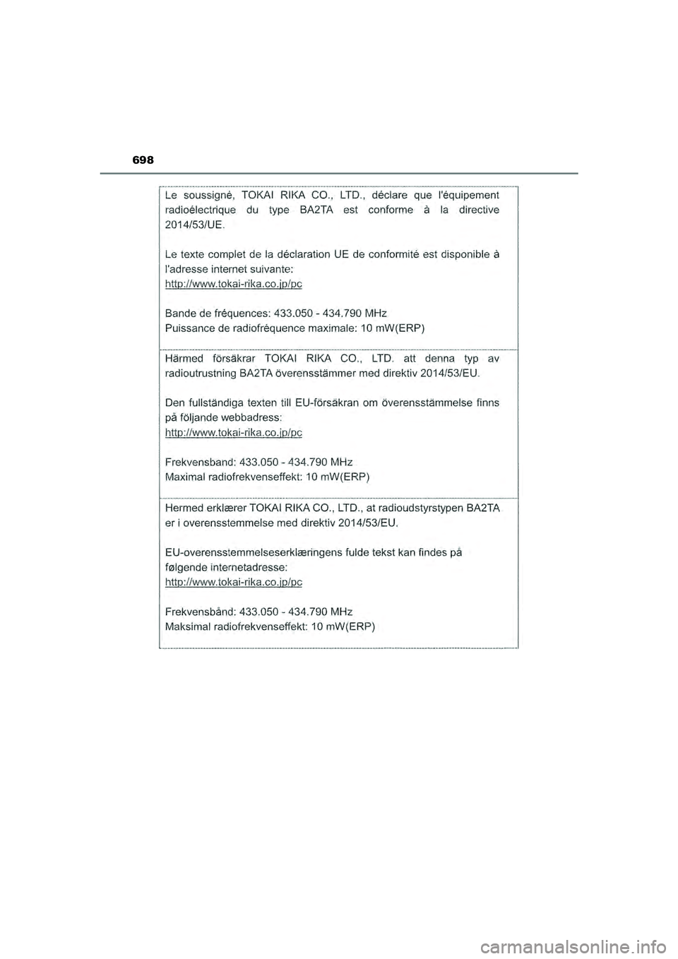 TOYOTA HILUX 2022  Instructieboekje (in Dutch) 698
HILUX_OM_OM0K513E_(EE)
HILUX_OM_OM0K513E_(EE).book  Page 698  Wednesday, May 26, 2021  11:09 AM 