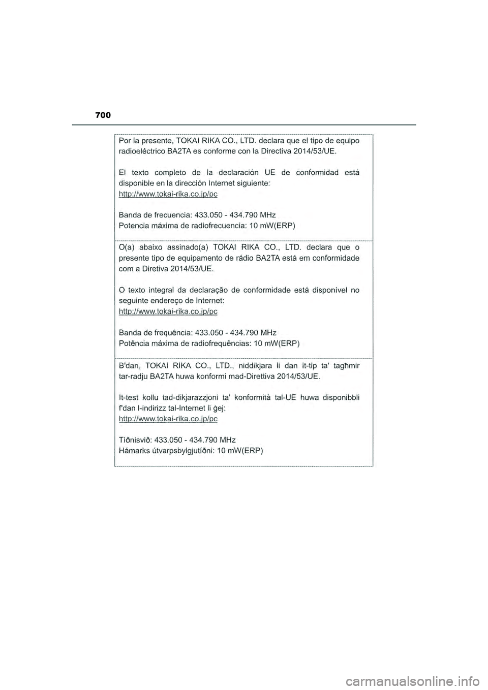 TOYOTA HILUX 2022  Instructieboekje (in Dutch) 700
HILUX_OM_OM0K513E_(EE)
HILUX_OM_OM0K513E_(EE).book  Page 700  Wednesday, May 26, 2021  11:09 AM 