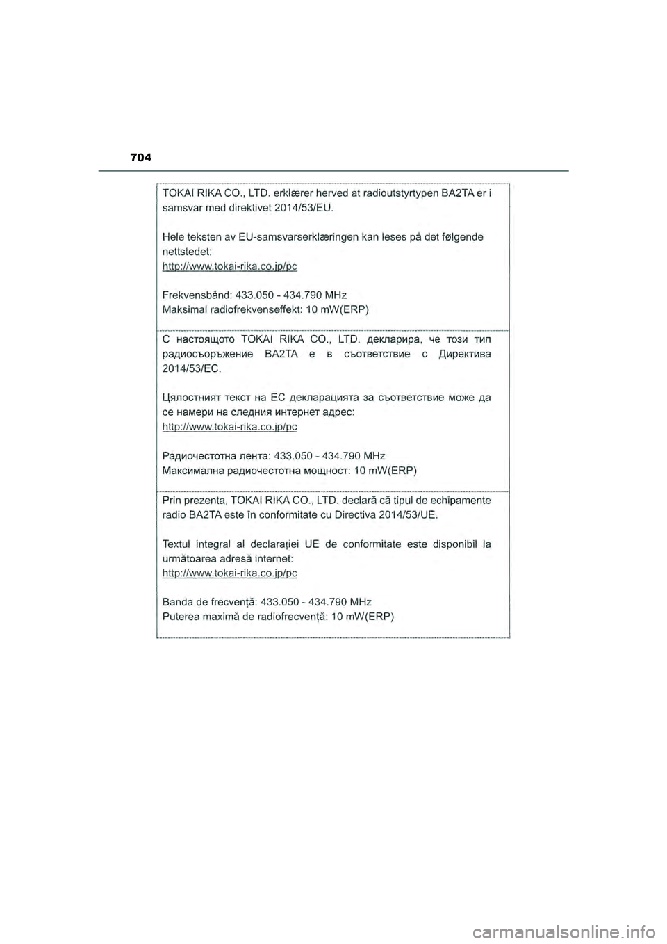 TOYOTA HILUX 2022  Instructieboekje (in Dutch) 704
HILUX_OM_OM0K513E_(EE)
HILUX_OM_OM0K513E_(EE).book  Page 704  Wednesday, May 26, 2021  11:09 AM 