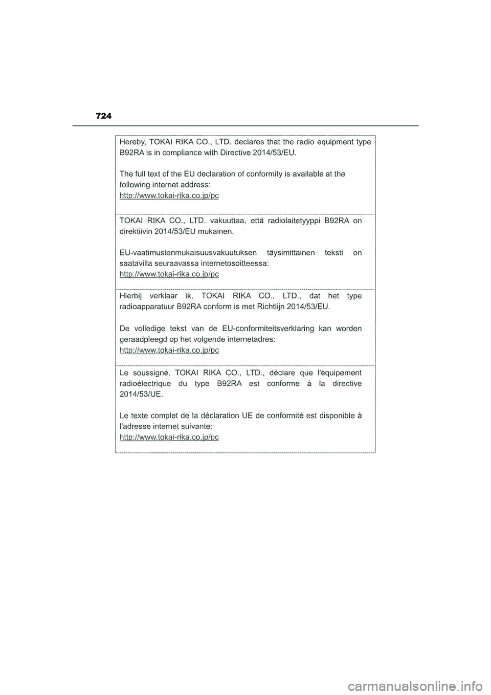 TOYOTA HILUX 2022  Instructieboekje (in Dutch) 724
HILUX_OM_OM0K513E_(EE)
HILUX_OM_OM0K513E_(EE).book  Page 724  Wednesday, May 26, 2021  11:09 AM 