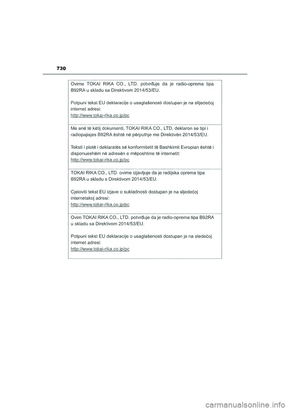 TOYOTA HILUX 2022  Instructieboekje (in Dutch) 730
HILUX_OM_OM0K513E_(EE)
HILUX_OM_OM0K513E_(EE).book  Page 730  Wednesday, May 26, 2021  11:09 AM 