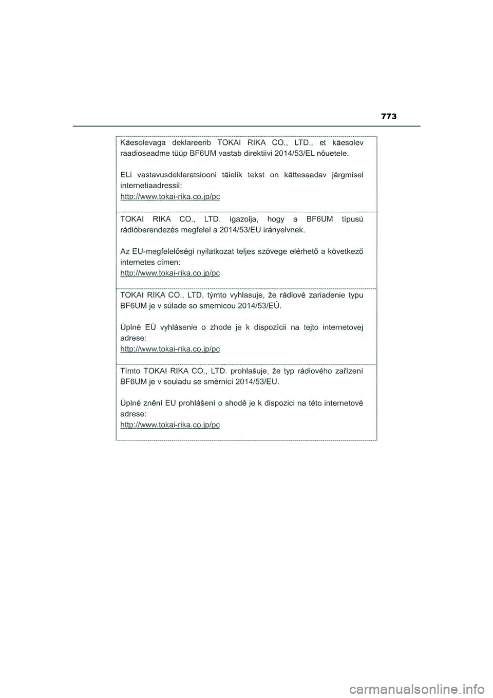 TOYOTA HILUX 2022  Instructieboekje (in Dutch) 773
HILUX_OM_OM0K513E_(EE)
HILUX_OM_OM0K513E_(EE).book  Page 773  Wednesday, May 26, 2021  11:09 AM 