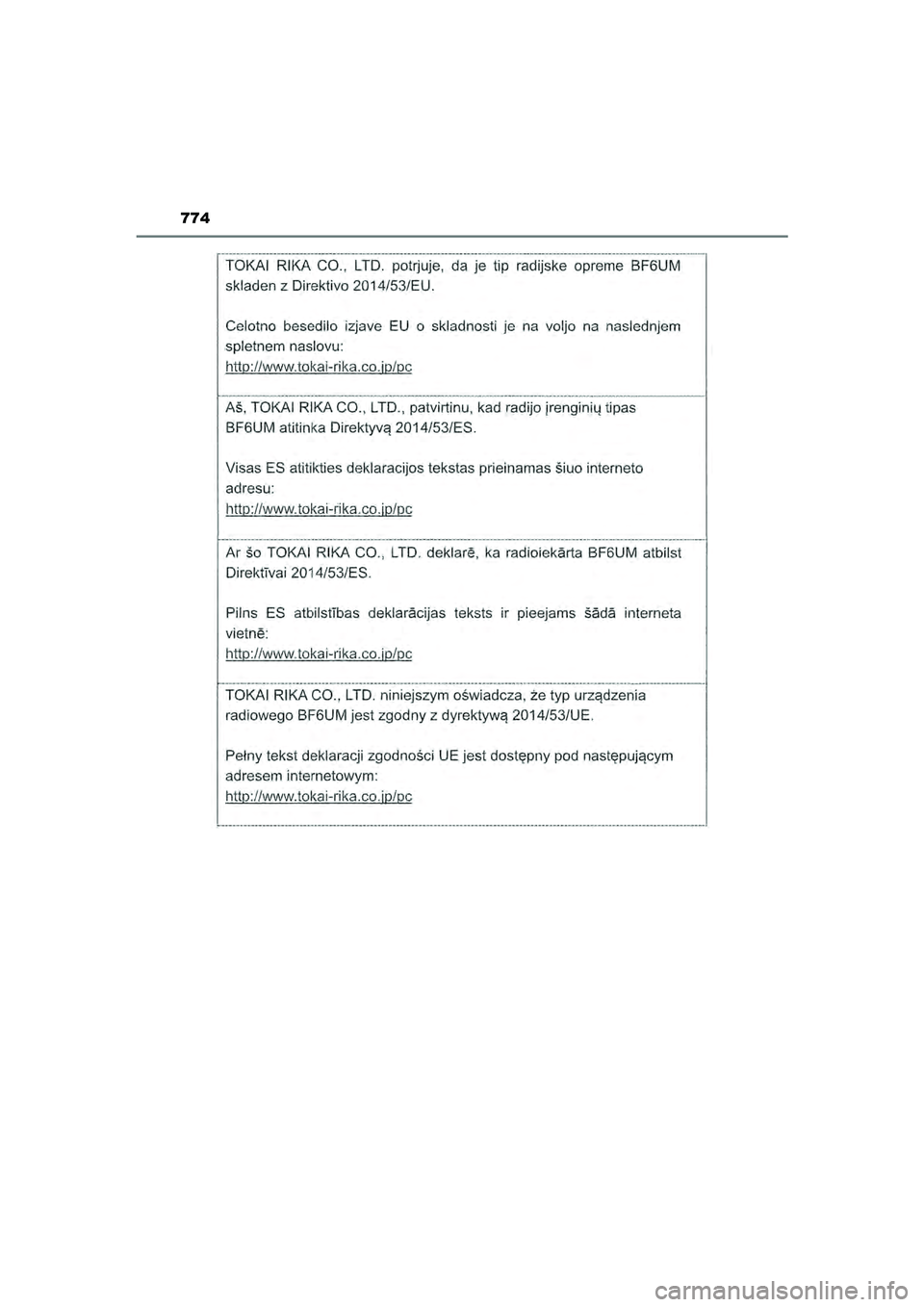 TOYOTA HILUX 2022  Instructieboekje (in Dutch) 774
HILUX_OM_OM0K513E_(EE)
HILUX_OM_OM0K513E_(EE).book  Page 774  Wednesday, May 26, 2021  11:09 AM 