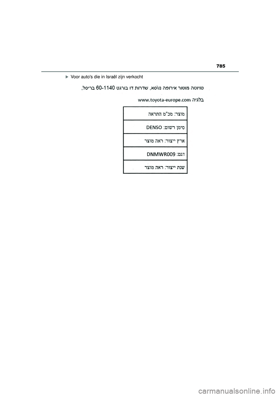 TOYOTA HILUX 2022  Instructieboekje (in Dutch) 785
HILUX_OM_OM0K513E_(EE)
Voor autos die in Israël zijn verkocht
HILUX_OM_OM0K513E_(EE).book  Page 785  Wednesday, May 26, 2021  11:09 AM 
