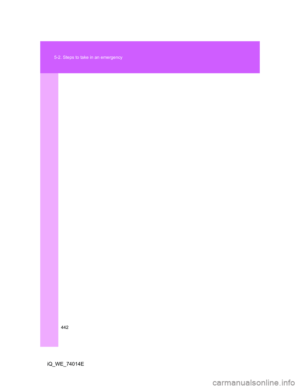 TOYOTA IQ 2012  Owners Manual 442 5-2. Steps to take in an emergency
iQ_WE_74014E 