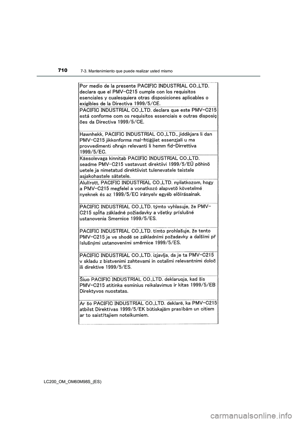 TOYOTA LAND CRUISER 2015  Manual del propietario (in Spanish) 7107-3. Mantenimiento que puede realizar usted mismo
LC200_OM_OM60M98S_(ES) 