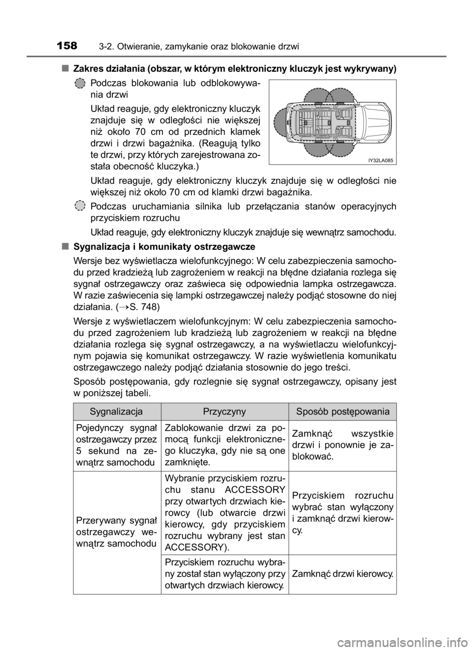 TOYOTA LAND CRUISER 2016 Instrukcja obsługi (in Polish) Zakres dzia∏ania (obszar, w którym elektroniczny kluczyk jest wykrywany)
Podczas blokowania lub odblokowywa-
nia drzwi
Uk∏ad reaguje, gdy elektroniczny kluczyk
znajduje si´ w odleg∏oÊci TOYOTA LAND CRUISER 2016 Instrukcja obsługi (in Polish) Zakres dzia∏ania (obszar, w którym elektroniczny kluczyk jest wykrywany)
Podczas blokowania lub odblokowywa-
nia drzwi
Uk∏ad reaguje, gdy elektroniczny kluczyk
znajduje si´ w odleg∏oÊci
